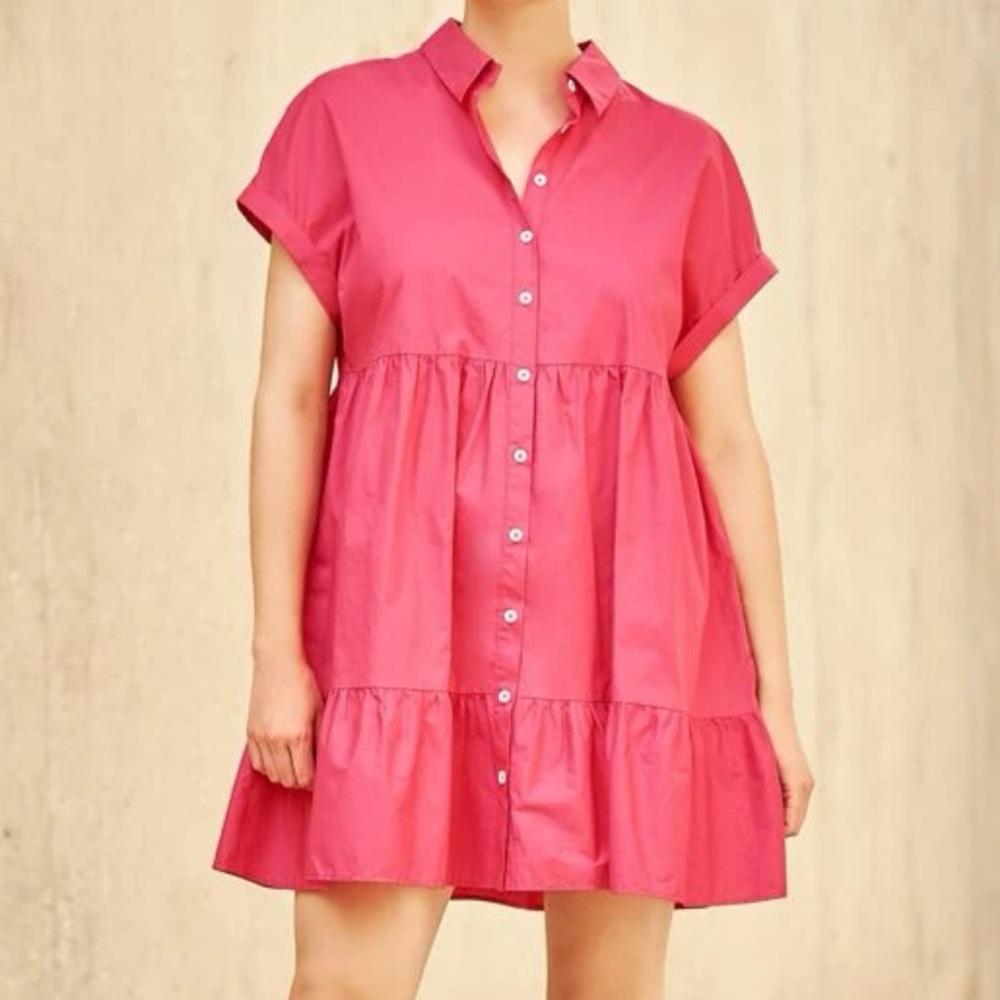 Hot Pink Dress-Shirt Dress